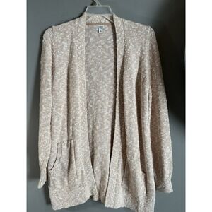 L.L. Bean Women's Chunky Knit Cardigan Sweater CREAM BEIGE Open Front Size L